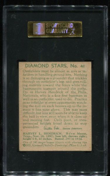 1934-36 Diamond Stars #41 Harvey Hendrick SGC 70