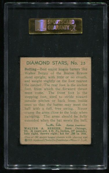1934-36 Diamond Stars #25 Walter Berger SGC 60