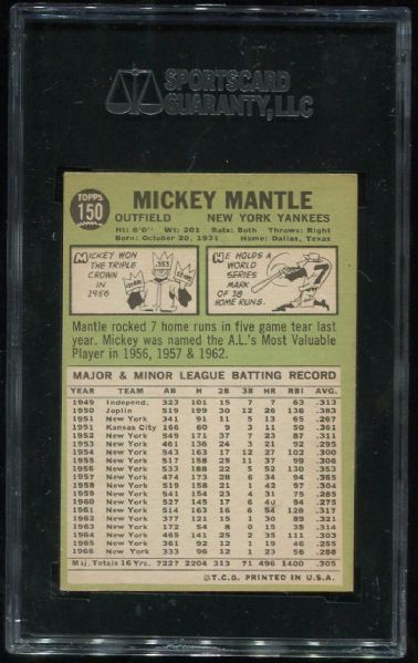 1967 Topps #150 Mickey Mantle SGC 70