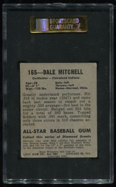1948 Leaf #165 Dale Mitchell Short Print SGC 40