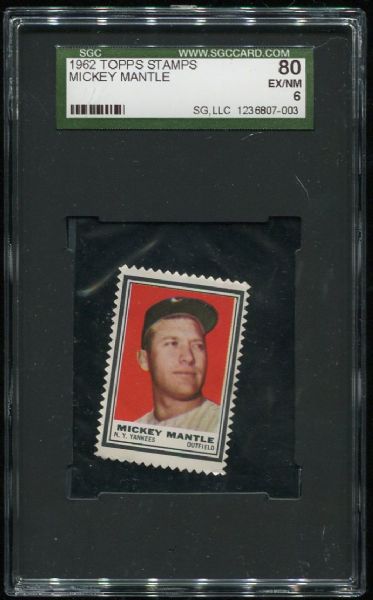 1962 Topps Stamps Mickey Mantle SGC 80