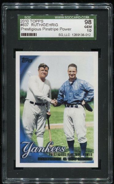2010 Topps #637 Babe Ruth & Lou Gehrig SGC 98