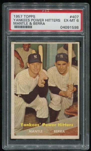 1957 Topps #407 Yankees' Power Hitters with Mantle PSA 6