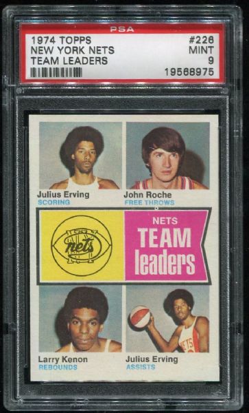 1974 Topps #226 New York Nets Leaders with Julius Erving PSA 9