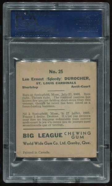 1936 World Wide Gum #25 Leo Speedy Durocher PSA 3