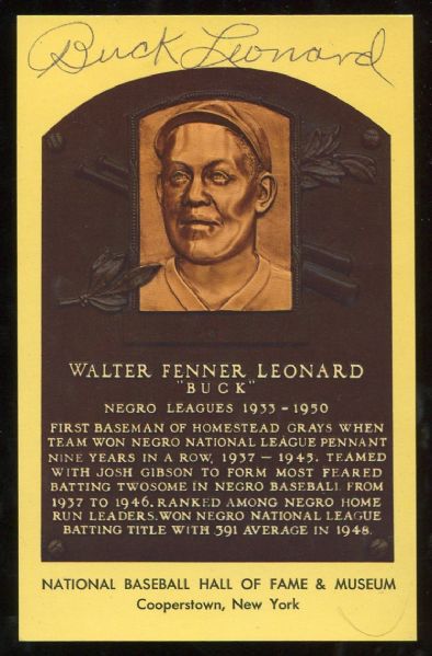 Buck Leonard Signed Hall of Fame Postcard