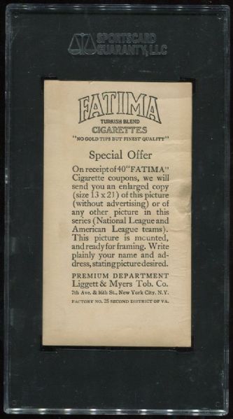 1913 T200 Fatima Cigraettes Brooklyn Nationals SGC Authentic