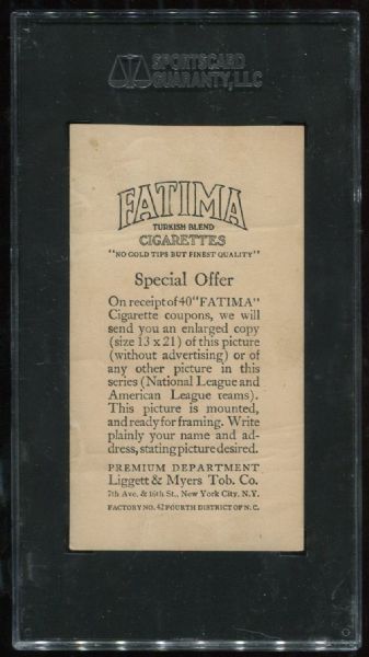 1913 T200 Fatima Cigarettes Cincinnati Nationals SGC 30