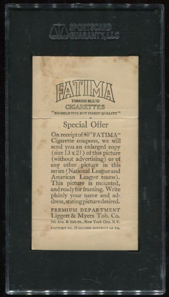 1913 T200 Fatima Cigarettes Philadelphia Nationals SGC 20