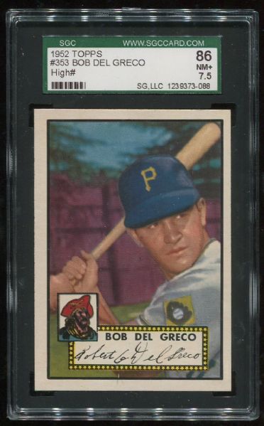 1952 Topps #353 Bob Del Greco High Number SGC 86