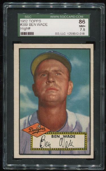 1952 Topps #389 Ben Wade High Number SGC 86