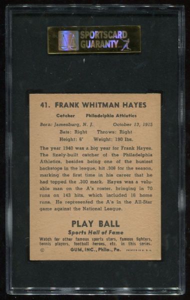 1941 Playball #41 Frank Blimp Hayes SGC 88