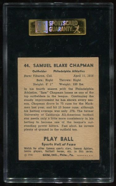 1941 Playball #44 Sam Chapman SGC 88