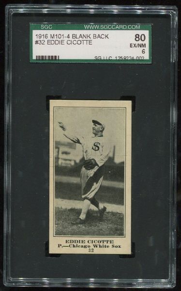 1916 M101-4 Sporting News #32 Eddie Cicotte Blank Back SGC 80