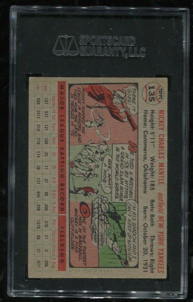 1956 Topps #135 Mickey Mantle SGC 80