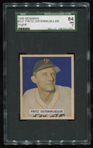 1949 Bowman #227 Fritz Ostermueller SGC 84