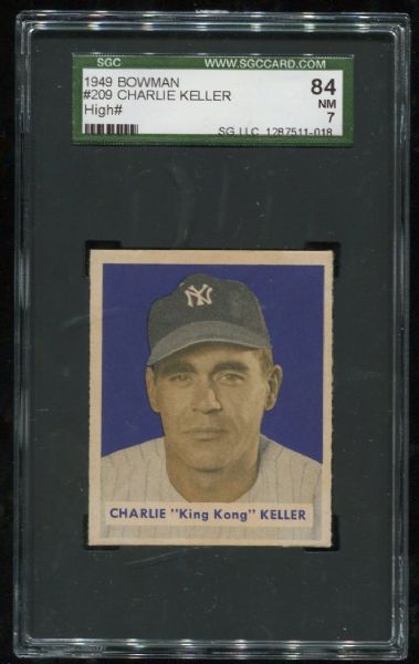 1949 Bowman #209 Charlie Keller SGC 84