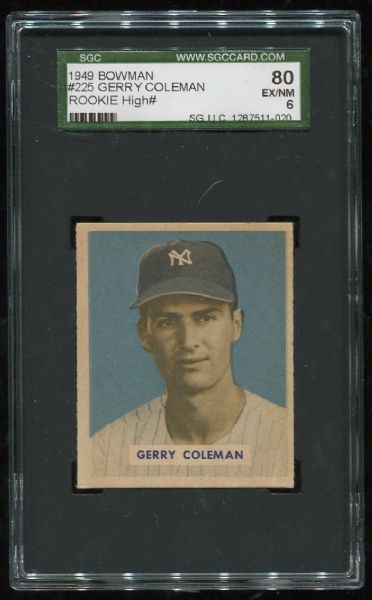 1949 Bowman #225 Gerry Coleman SGC 80