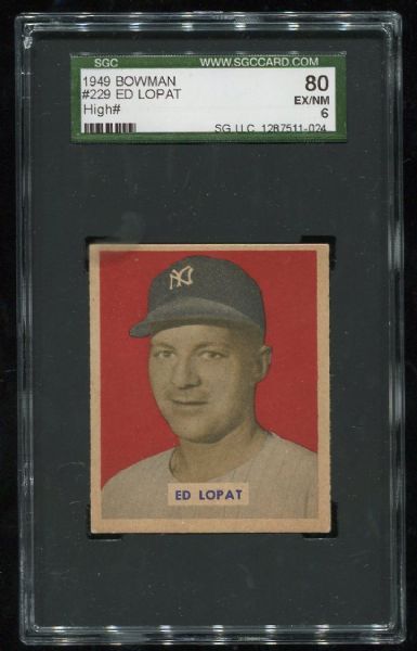 1949 Bowman #229 Ed Lopat SGC 80