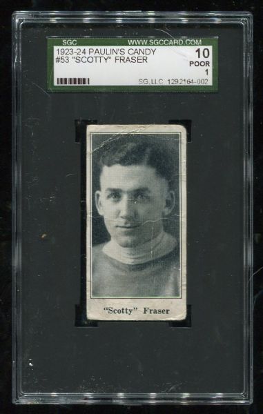 1923-24 Paulin's Candy #53 Scotty Fraser SGC 10