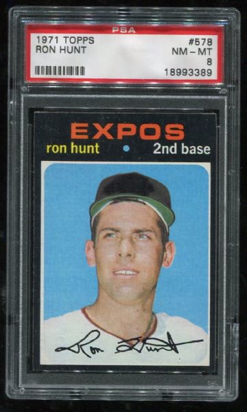 1971 Topps #578 Ron Hunt PSA 8