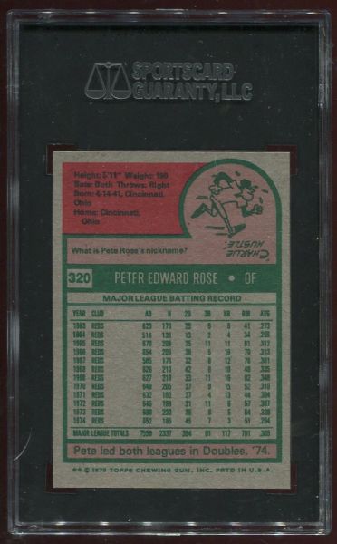 1975 Topps #320 Pete Rose SGC 96