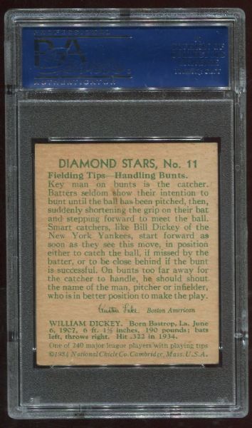 1934-36 Diamond Stars #11 Bill Dickey PSA 6