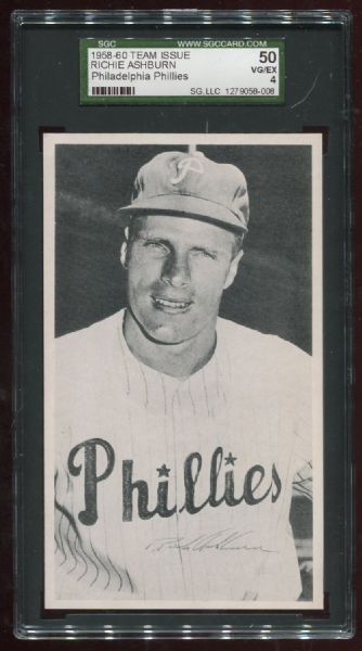 1958-60 Philadelphia Phillies Team Issue Richie Ashburn SGC 50