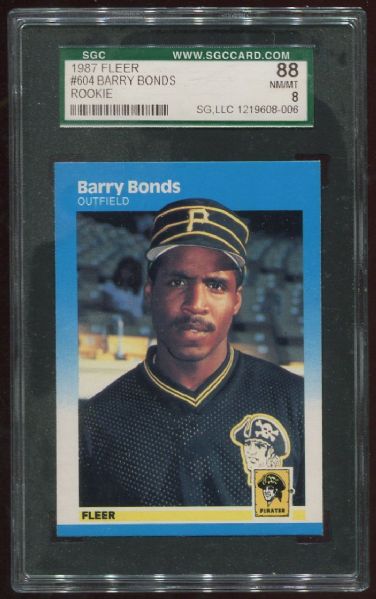 1987 Fleer #604 Barry Bonds Rookie SGC 88