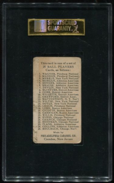 1909 E95 Philadelphia Caramel Ed Cicotte SGC 30