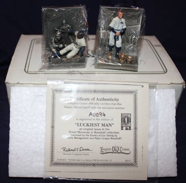 1996 Longton Crown Great Moments in Baseball Pewter Figurine Lot of 2 - Lou Gehrig & Jackie Robinson