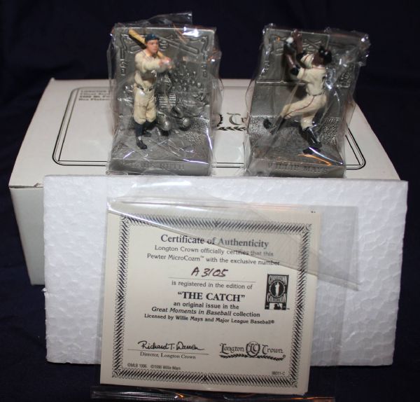 1996 Longton Crown Great Moments in Baseball Pewter Figurine Lot of 2 - Willie Mays & Babe Ruth