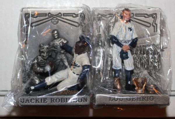 1996 Longton Crown Great Moments in Baseball Pewter Figurine Lot of 2 - Lou Gehrig & Jackie Robinson