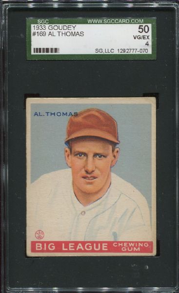 1933 Goudey #169 Al Thomas SGC 50