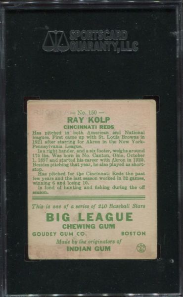 1933 Goudey #150 Ray Kolp SGC 50