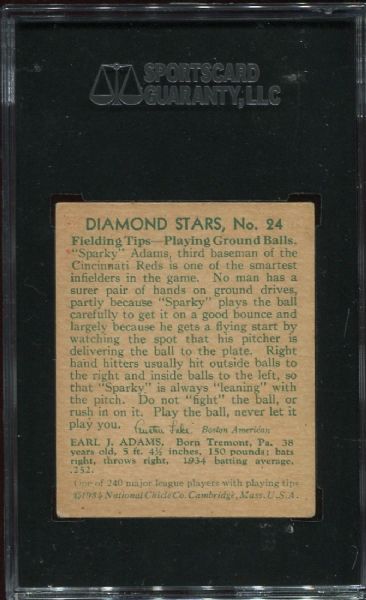 1934-36 Diamond Stars #24 Sparky Adams SGC 60