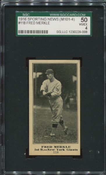 1916 M101-4 Sporting News #118 Fred Merkle SGC 50