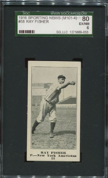 1916 M101-4 Sporting News #58 Ray Fisher SGC 80