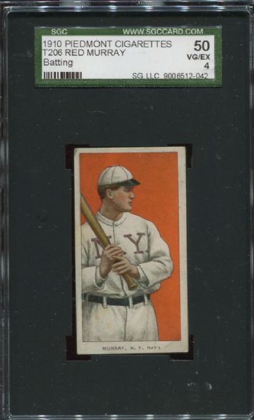 1909-11 T206 Piedmont Red Murray Batting SGC 50 - Color Variation