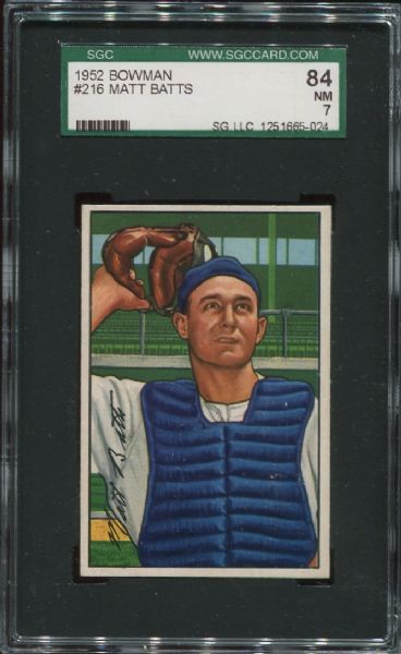 1952 Bowman #216 Matt Batts SGC 84