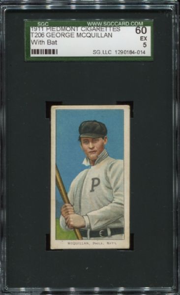 1909-11 T206 Piedmont George McQuillan With Bat SGC 60