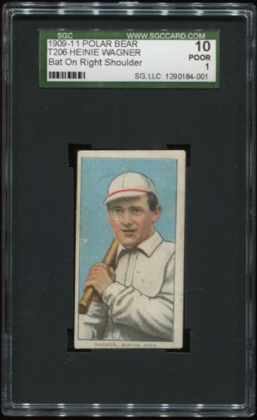 1909-11 T206 Polar Bear Heinie Wagner Bat on Right Shoulder SGC 10