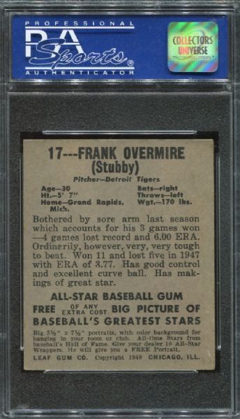 1948-49 Leaf Gum #17 Frank Overmire PSA 6