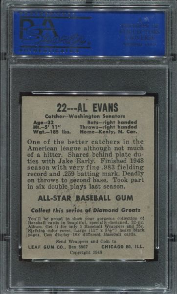 1948-49 Leaf Gum #22 Al Evans PSA 5