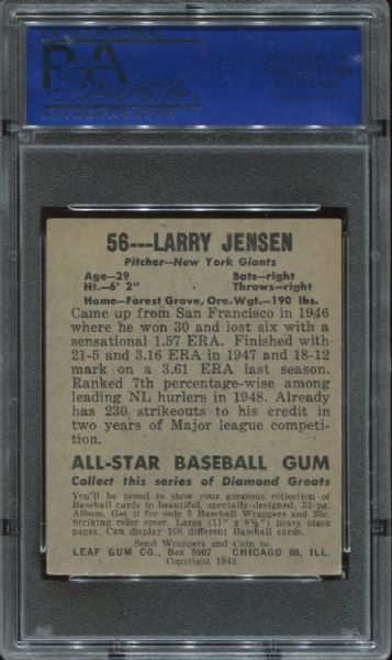 1948-49 Leaf Gum #56 Larry Jensen PSA 5