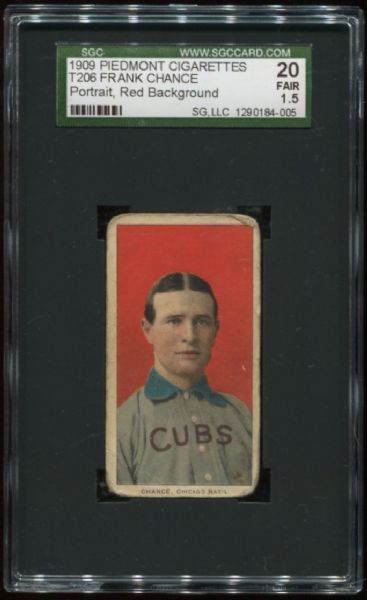 1909-11 T206 Piedmont Frank Chance Portrait Red Background SGC 20