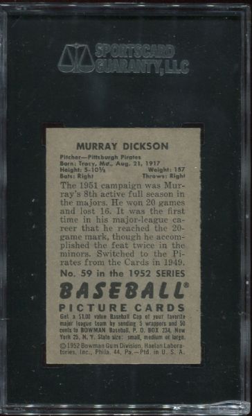 1952 Bowman #59 Murray Dickson SGC 84