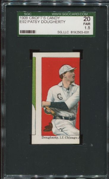 1909 E92 Croft's Candy Patsy Dougherty SGC 20 with Eddie Collins Front Miscut