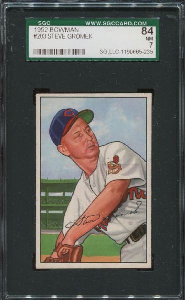 1952 Bowman #203 Steve Gromek SGC 84