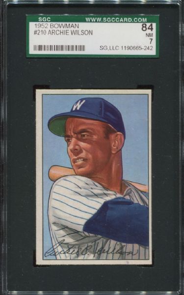 1952 Bowman #210 Archie Wilson SGC 84